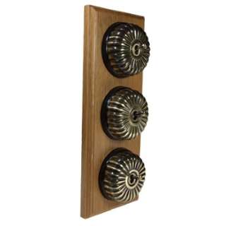 3 Gang 2 Way Light Oak Wood, Fluted Dome Period Switch